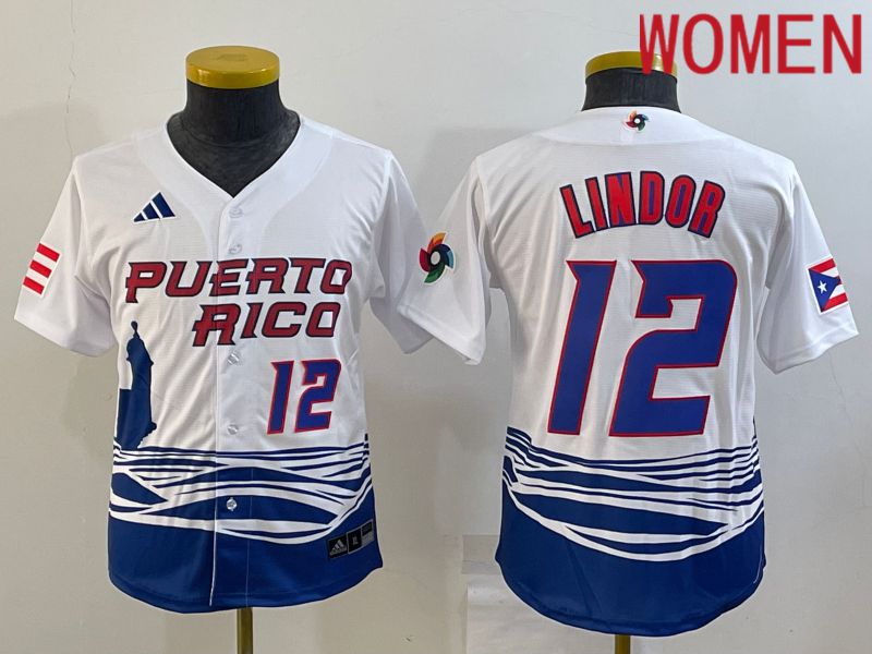 Women 2023 World Cub 12 Lindor White MLB Jersey1